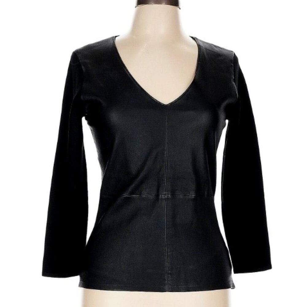 Ralph Lauren Lamb Leather and Silk Top, Black, Sz LG